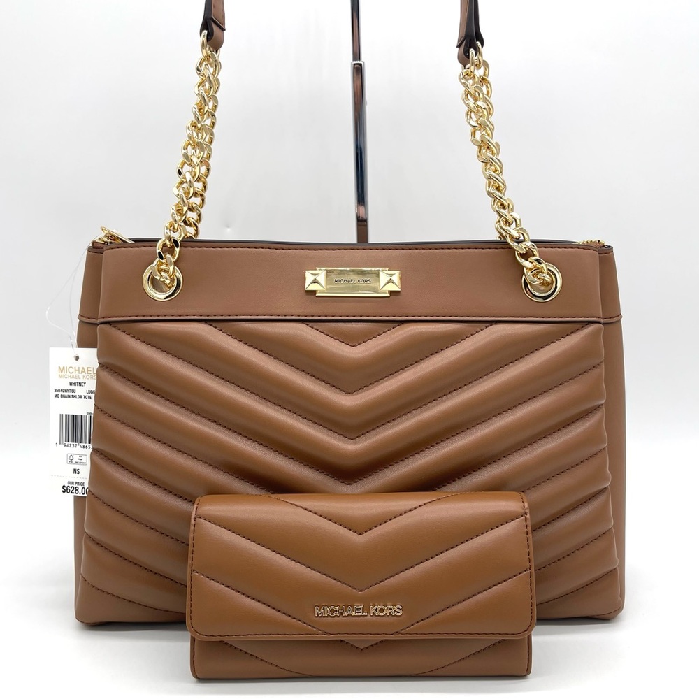 Michael Kors Whitney Quilted Medium Shoulder Tote Bag & Large Trifold Wallet